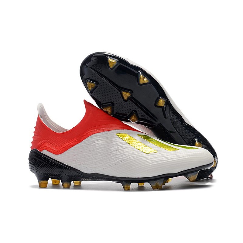 Herre X 18+ FG – Hvid rød Guld – fodboldstøvler tilbud,fodboldstøvler indendørs